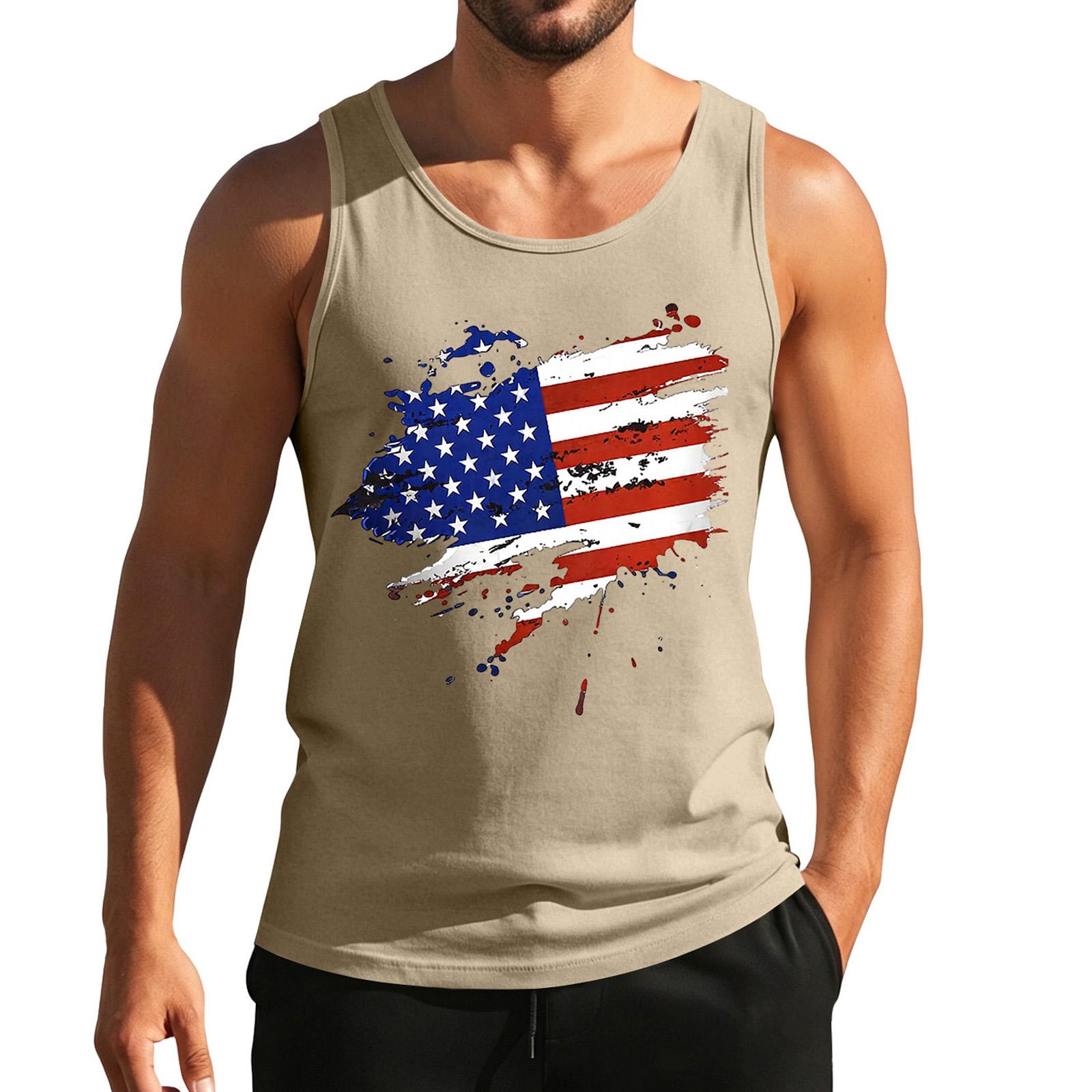 

Men s Casual Sleeveless Tank Top with Printed American Flag Graphic Lightweight Athletic Gym Vest for Summer Outdoor Activities XXL зелёный