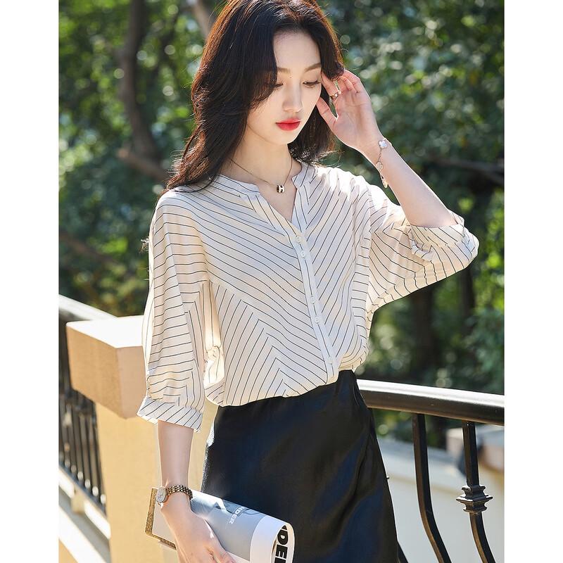 Demana Timeless Striped V-Neck Patchwork Shirt