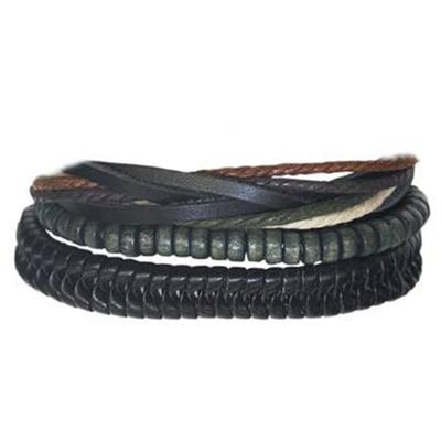 [R3457] - Ethnisches Lederarmband 'Kilimanjaro' schwarz grün - Breite 3 bis 4 cm