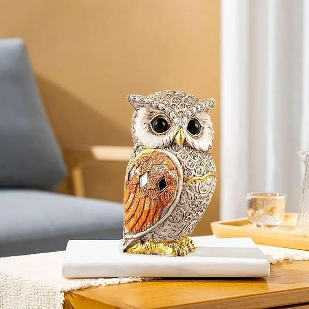Cute Owl Statue Resin Desktop Ornament Creative Bird Miniature Figurine  Cabinet