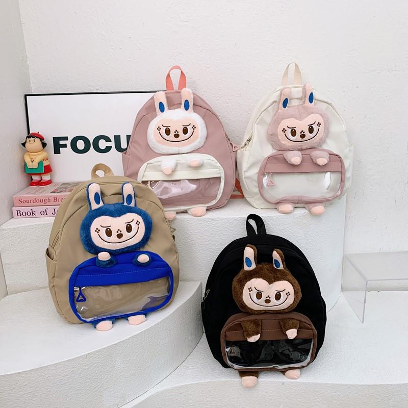 New 3D Cartoon Kids Double Shoulder School Backpack with Cute Doll and Large Capacity