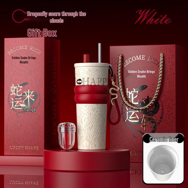 Changqi Ceramic Lined Insulated Portable Mug with Straw