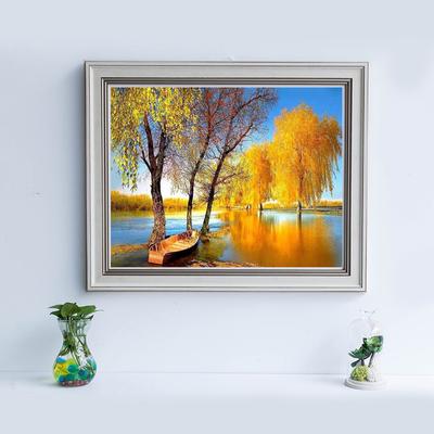 Pintura de paisagem de outono com miçangas e bordado de diamantes, pintura de paisagem de árvores de lago