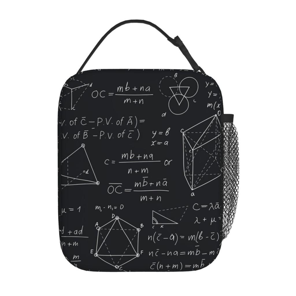 Math Themed Black And White Equation Design Insulated Lunch Bag for Women Kids Portable Food Boxes Thermal Lunch Box Tote