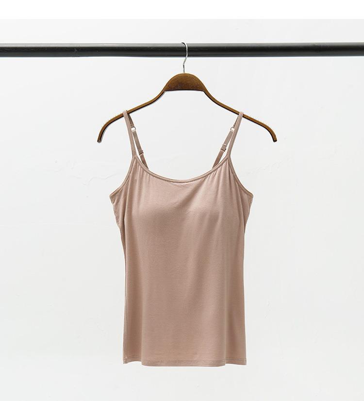 Modal Women's Wireless Strappy Tank Top with Built-in Bra Cups for Yoga
