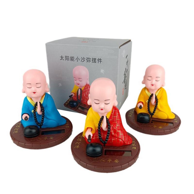 1Pc Car Dash Board Home Office Decoration Solar Powered Bobble Shaking Head Dancing Toy Buddhist Monk Figurines Statues