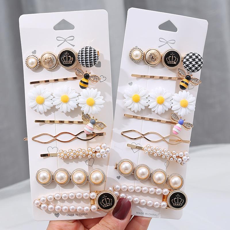Fashionable Full 8-Piece Set of Small Bee Hair Clip Delicate Daisy Flower Hair Clips Women S Pearl Hair Clip Accessories