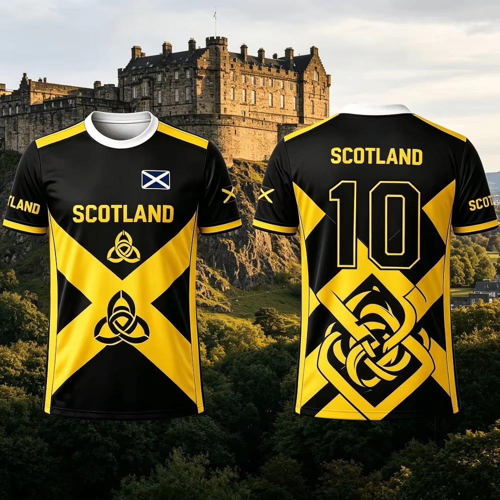 2026 Summer Scottish Men's T-shirts, Summer Football Jerseys, Stylish 3D Print, Casual Women's Short-Sleeve Shirts, Men's Sports Shirts