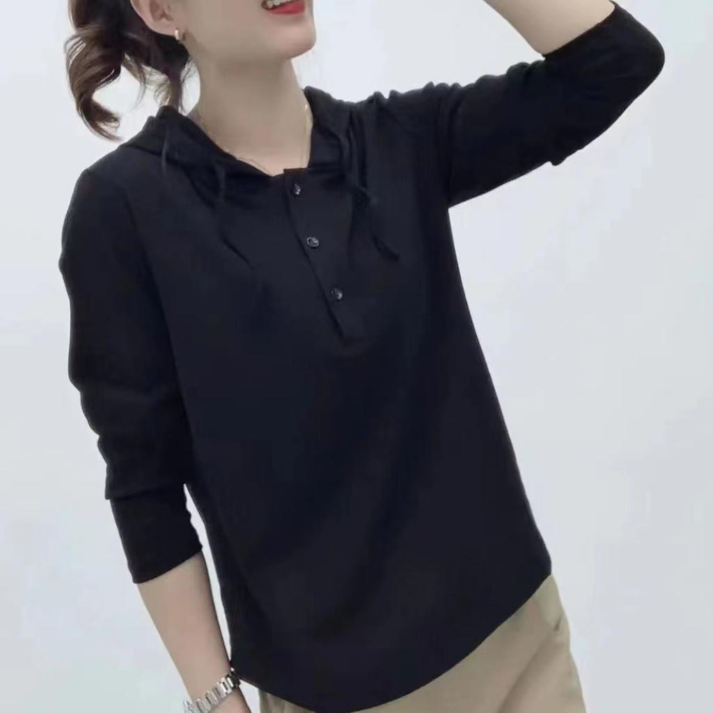 Autumn New Hoodie Women's Long-sleeved Sleeves Hooded Base Shirt Mother's Casual Loose Top Large Size T-shirt Women
