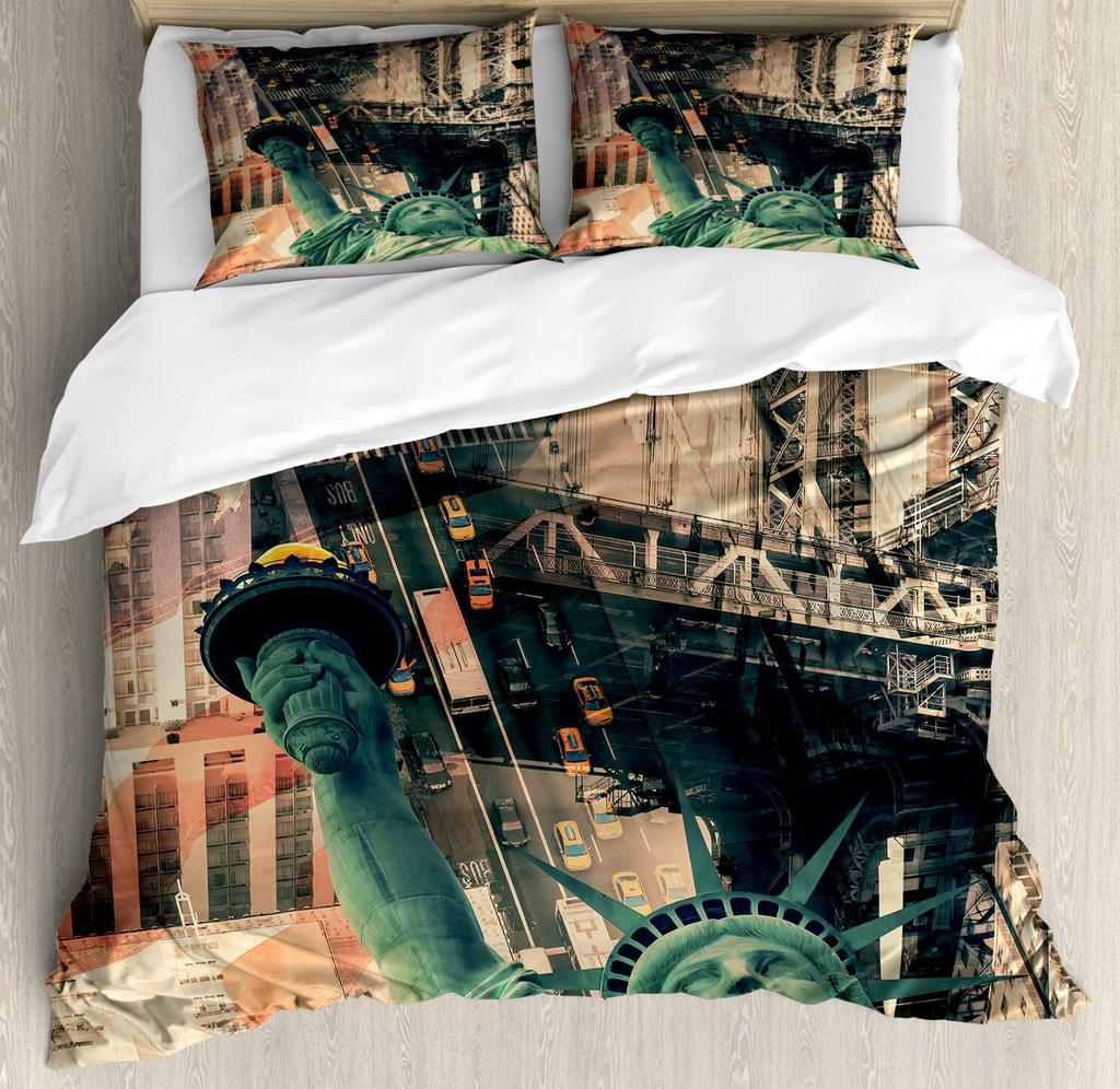 Statue Of Liberty Duvet Cover Set For Teens Adults Lightweight Down Quilt Covers Room Decor 2 Pillowcases 1 Duvet Cover No Quilt