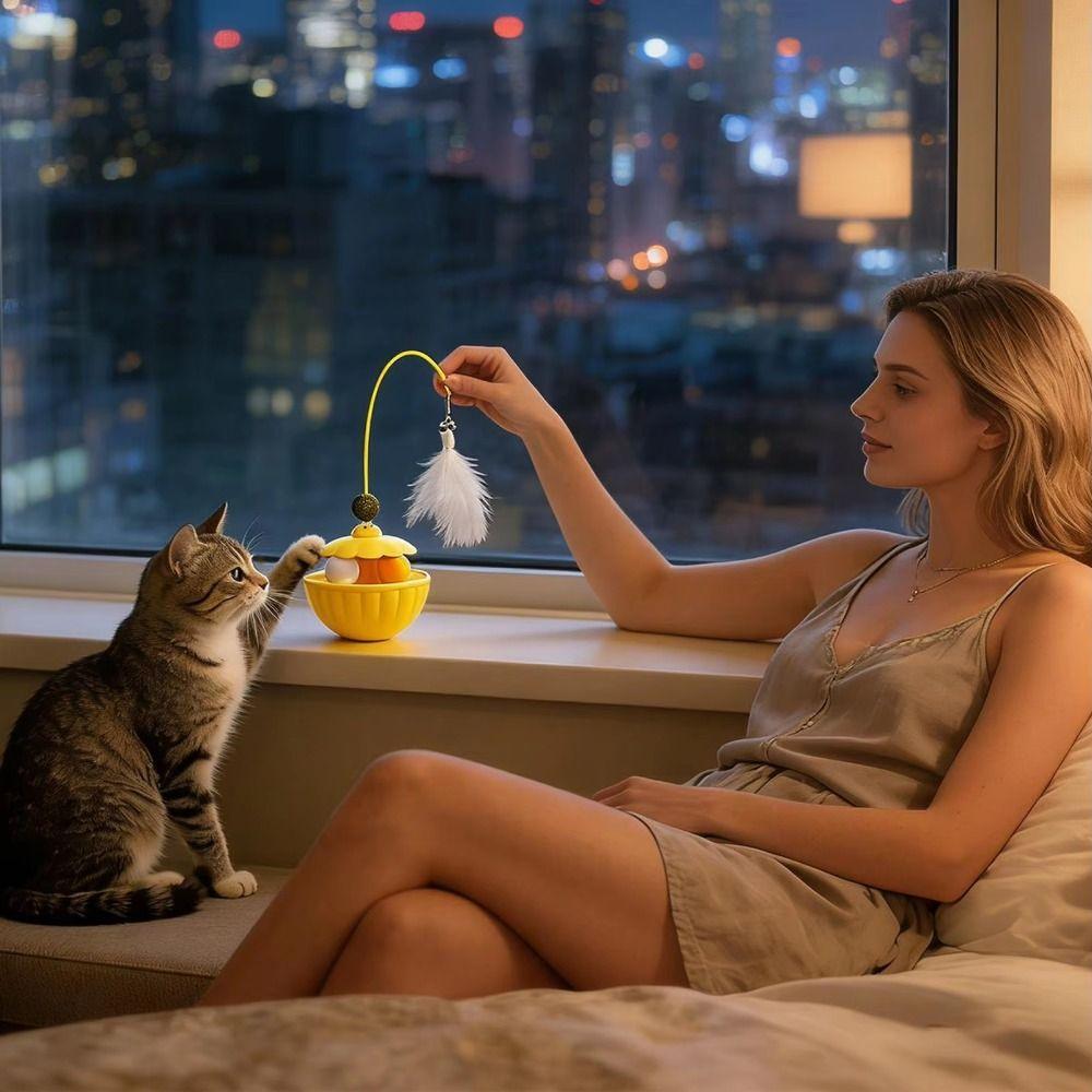 Long Pole Cat Teaser Toy Rotating Feather Durable Treat Dispenser Catnip Ball With Bells Interactive Cat Toy Daily Entertainment