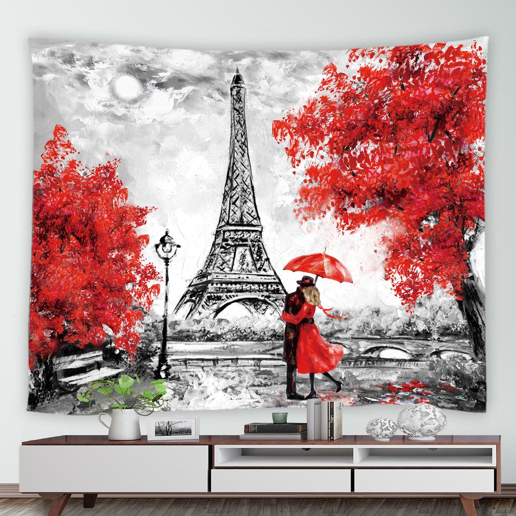 Retro Paris Eiffel Tower Chic Mural Printing Pattern Tapestry Home Living Room Bedroom Wall Decor Background Cloth Tapestry