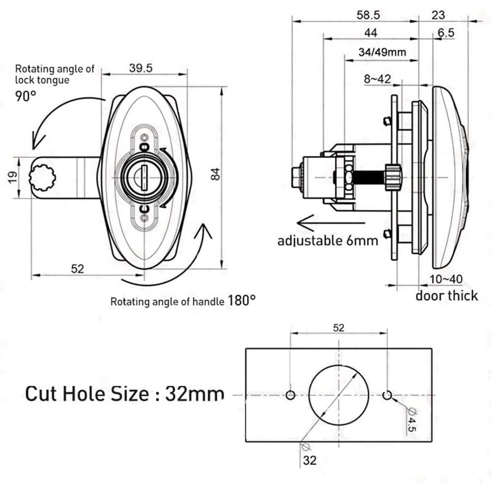 Rotating Handle Lock Latch with 2 Keys for Camper RV Cabin
