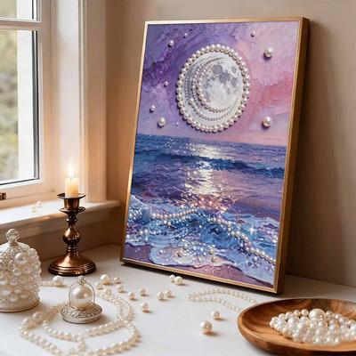 Pittura di Perle Fatta a Mano DIY Tema La Luna Luminosa Sul Mare Camera da Letto Soggiorno Senza Cornice Fai da Te Diamanti Adesivi Fatti a Mano Pittura su Tela Creativa