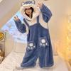 Bwgoroku Women's Wolf Kigurumi Pajamas, Long Sleeves, Fluffy Animal Costume, Funny Gift, Room Wear (Size L, Blue)
