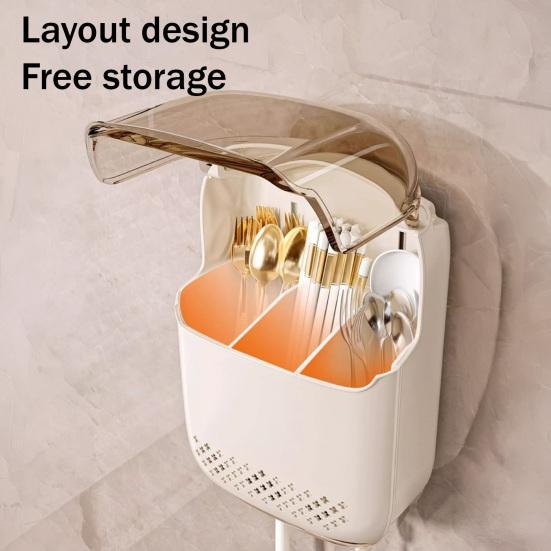 Küchenregal Wandmontierter Organizer mit Fächern, staubdichter transparenter Abdeckung und Abtropfschale, Trockenständer für