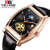 Tevise Automatic Winding Watches Business Men Mechanical Watch Tourbillon Leather Relogio Automatico Masculino Square Clock 8383
