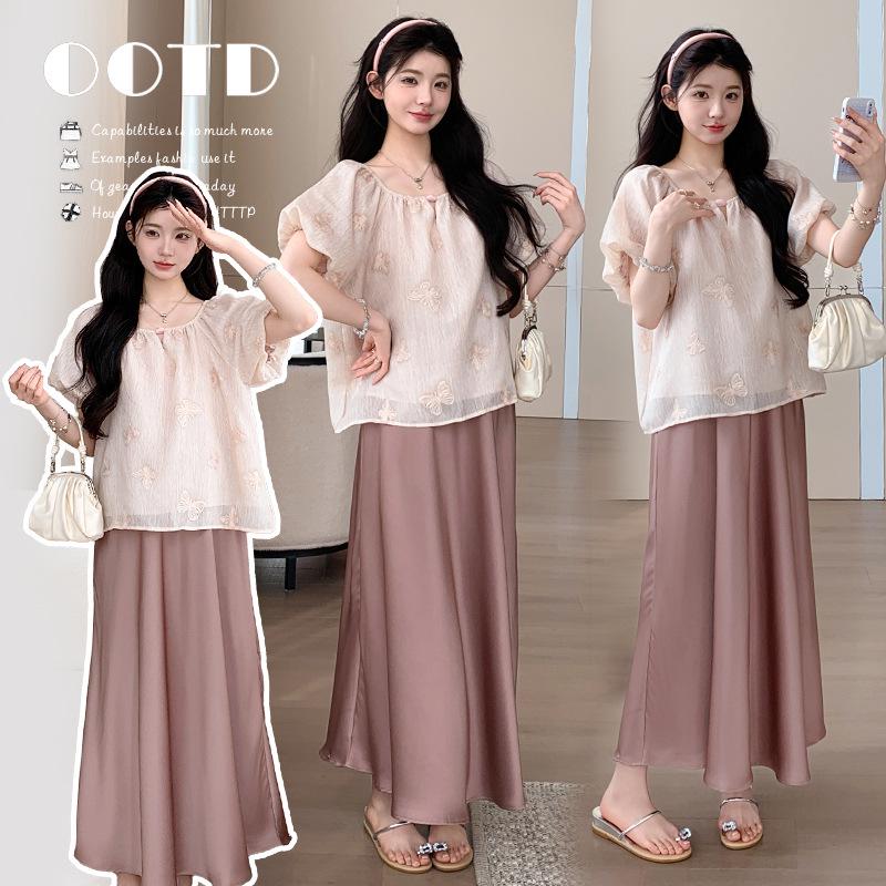 

2026 Summer Jacquard Short Sleeve Top & Skirt Set XL