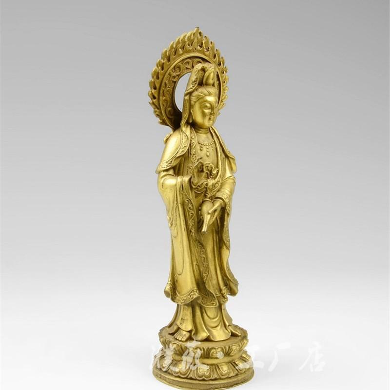 Bodhisattva Süsü Bakır Ev Mağazası Masaüstü Buda Heykeli Pirinç Ayakta Durma Ejderha Guanyin Bodhisat