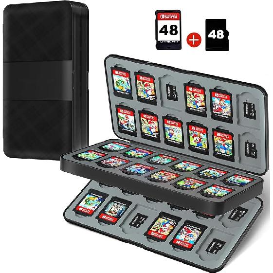 Switch Game Case for 48 Nintendo Switch Games card & 48 Micro SD Cards,Nintendo Switch Game Holder Cartridge with 48 Slots,Compact & Portable Game Black-48 slot