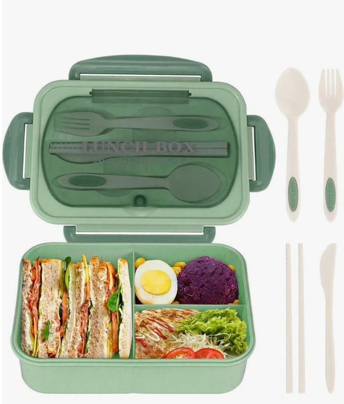 Set bento box for adults 3 compartments can be placed in microwave and dishwasher with knife fork spoon and chopsticks 5670₽