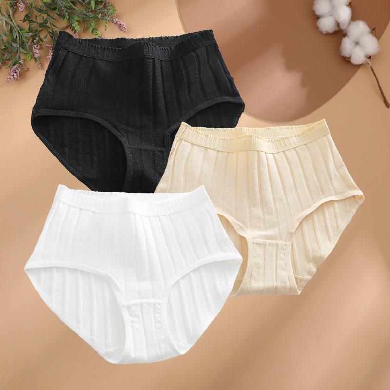 3Pcs/Set Women S-3XL Seamless Cotton High Rise Briefs Solid Color Stripe High Quality Panties Female Cozy Big Size Sexy Lingerie