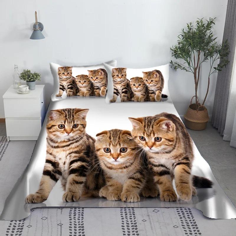 Lovely Cat Bed Sheet Set Digital Printing Polyester Bed Flat Sheet With Pillowcase Print Bedding Set