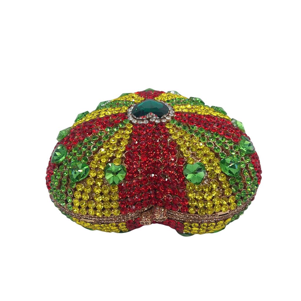 WHTUOHENG Heart-Shaped Rhinestone Evening Clutch Bag Crystal Stone Metal Box Minaudiere Handbag for Wedding Party