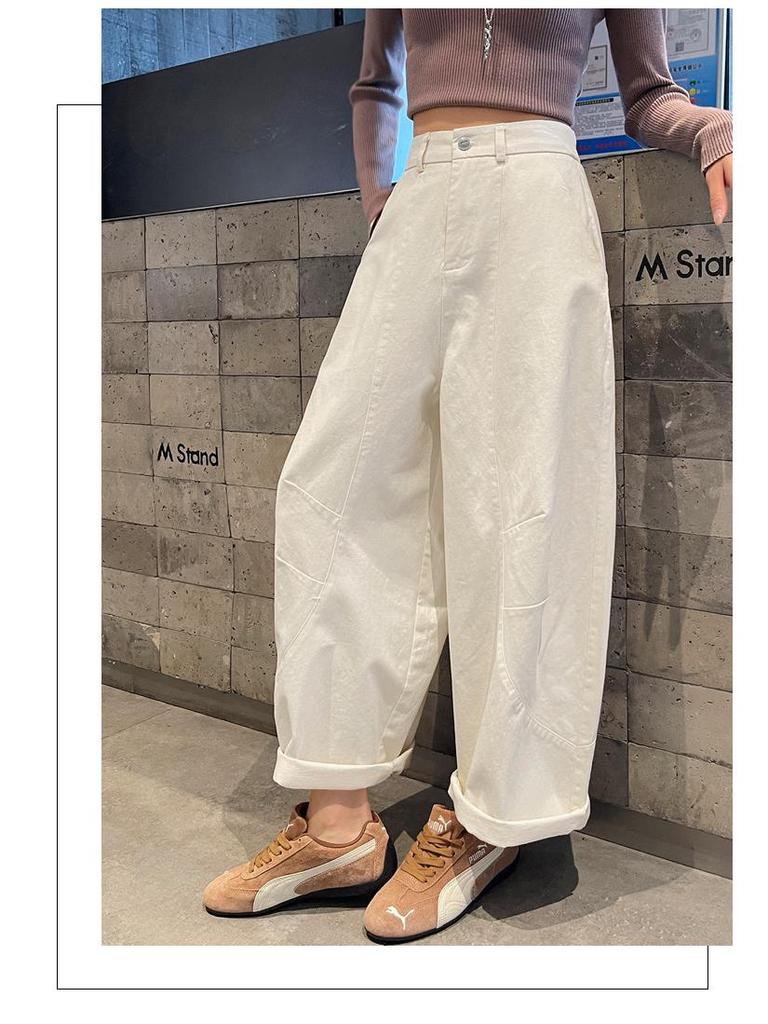 Korean Style Coffee Washed High-Waist Wide-Leg Scimitar Pants for Women
