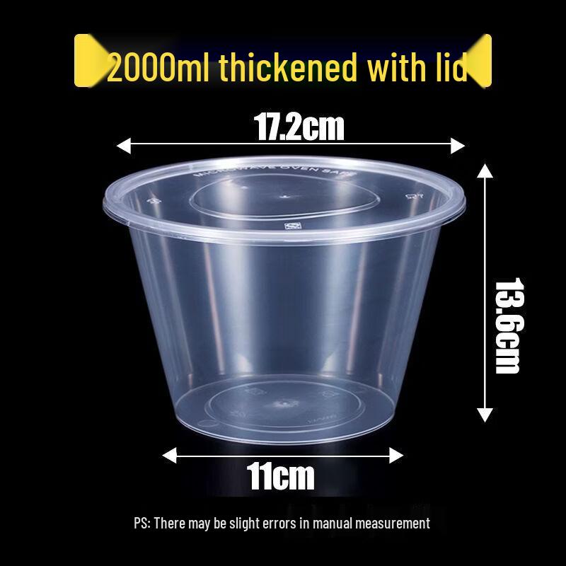 Handon Disposable Round Plastic Food Containers with Lids 2000ml