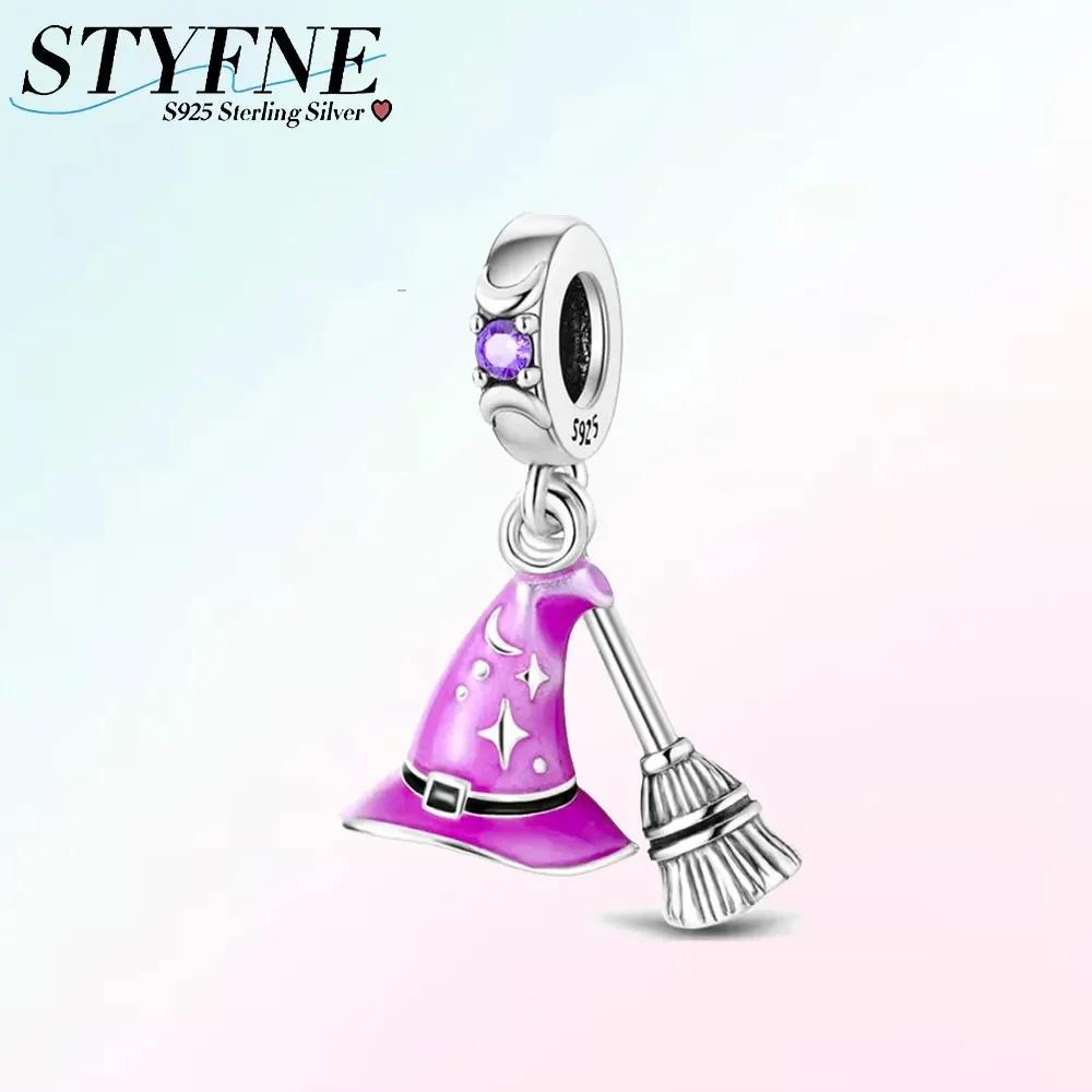 Copperhalloween Luminous Magic Hat Witch Black Cat Pumpkin Charm Bead Fit Original Brand Bracelet Jewelry Gift