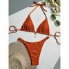 Bikini a Triangolo Rosa Testurizzato con Perizoma con Dettaglio Charm Costume da Bagno Due Pezzi