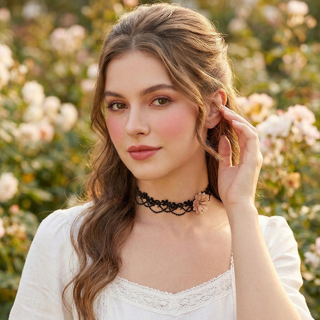 2025 new simple lace neck strap necklace ins super fairy flower neck chain collar choker short collarbone chain