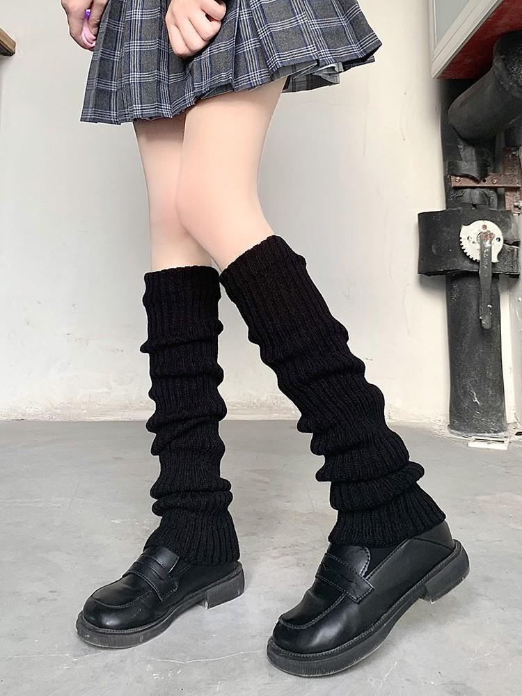 1 Pair Women Rib Knit White Leg Warmers, Fall/Autumn Socks, Y2k