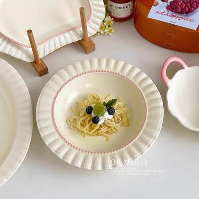 Cream Wind Lace Plate Ceramic Special Beautiful Dish Plate High Value Dinner Plate Fruit Salad Dessert