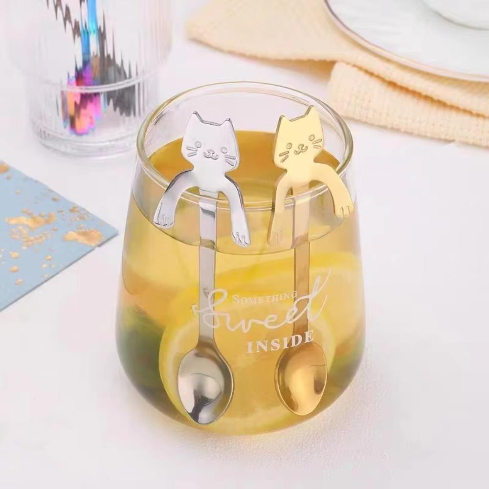 1/4pcs Stainless Steel Mini Cat Coffee Spoon Cute Cat Tableware Stainless Steel Teaspoon Kitchen Tool Cute Design Children Spoon