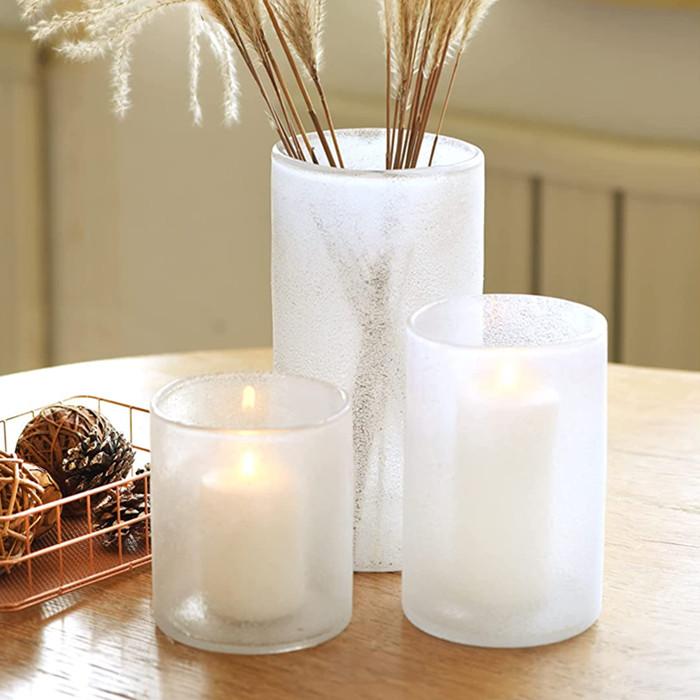 Glass Candle Holder Frosted Cylinder Vases for Centerpieces Floating Candle Holder