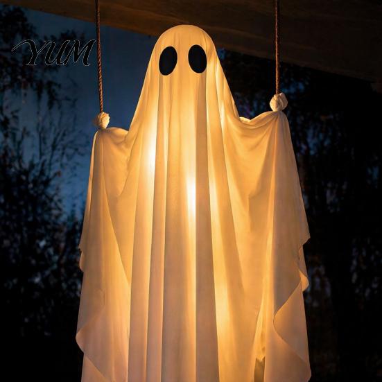 Party-Requisiten für festliche Atmosphäre Große hängende Schaukel Geist Halloween-Dekoration mit Fernbedienung und Schnur Gartenornament Warme Lichter