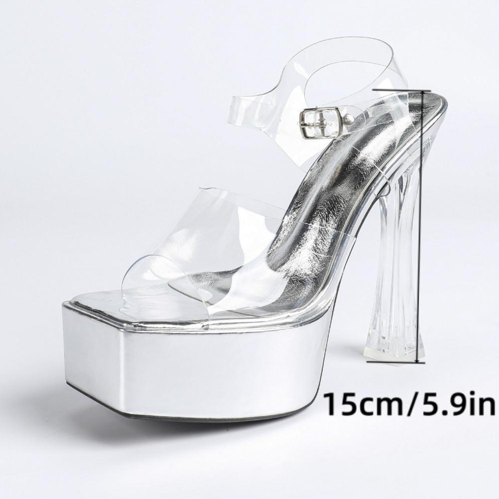 Women's Transparent One-Strap High-Heeled Crystal Slippers, Outer-Wear Casual Shoes, Sizes 5-11 US, LFD-3640-1