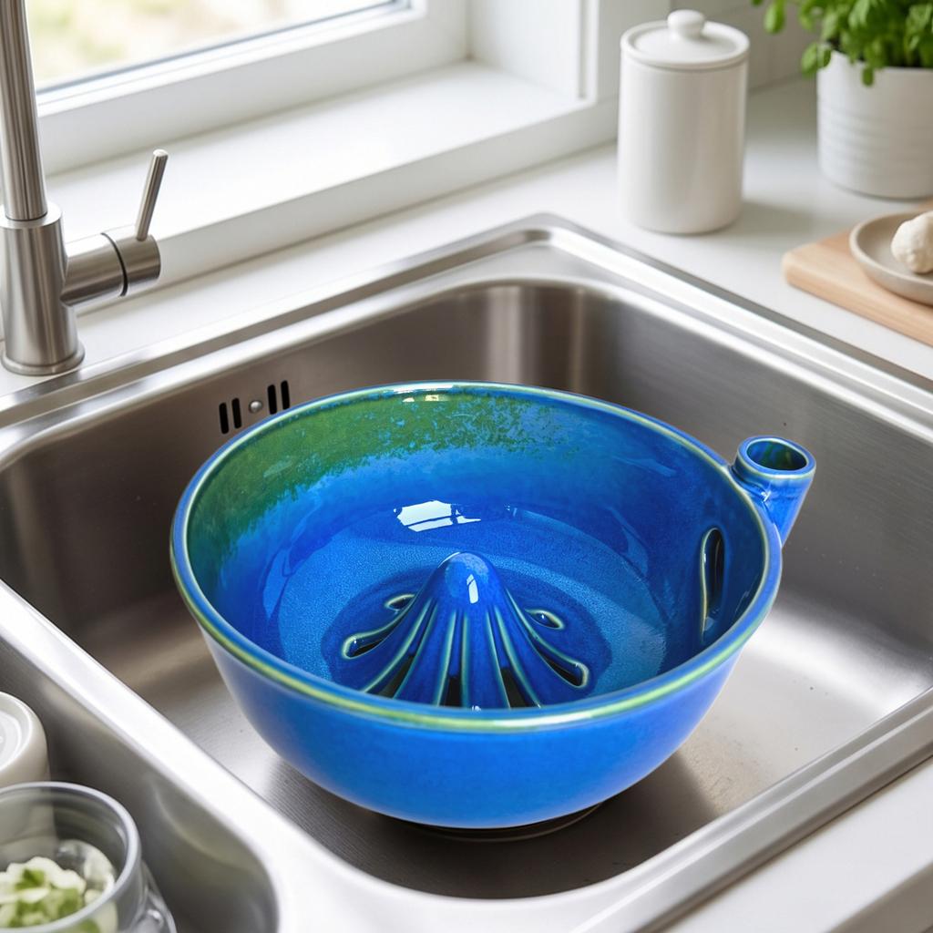 Ceramic Berry Rinse Bowl with Drainage Fruit Washer Spinner 360 Degree Rotating for Home Kitchen Cleaning Berries Vegetables