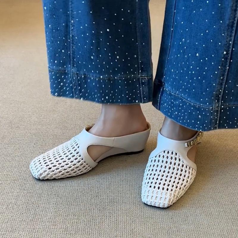 New Retro Shoes Woven Hollowed-out Flip-flops Insole Height-increasing Shoes and Flip-flops