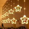 high qualityLED Christmas Curtain Lights with Santa Claus & Classic -in/- String Lights Suitable for Indoor Room Window Holiday Decorations -