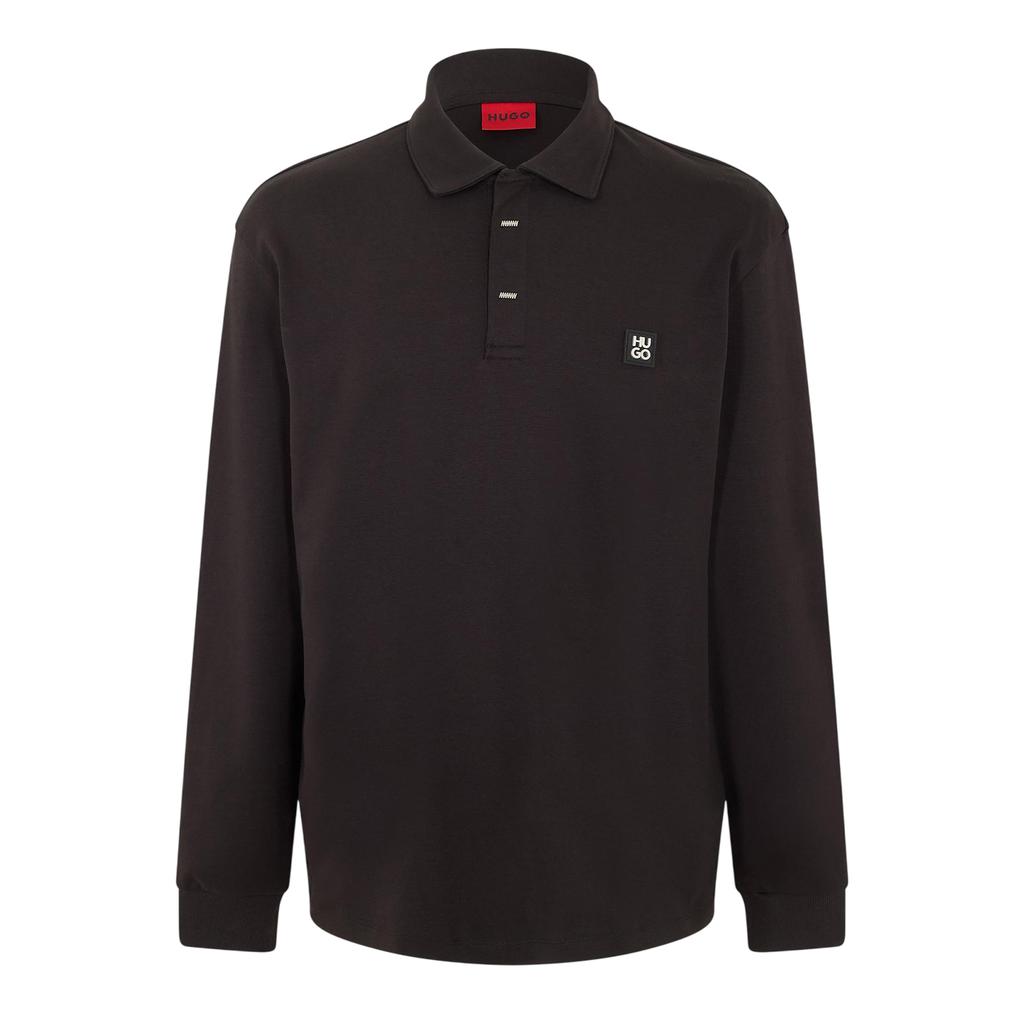 Hugo Mens Patch Collared Long-Sleeved Polo Shirt