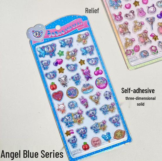 3D Angel Blue Disney Stickers: Japanese Embossed Collection for Kids, Girls, and Student Decoration