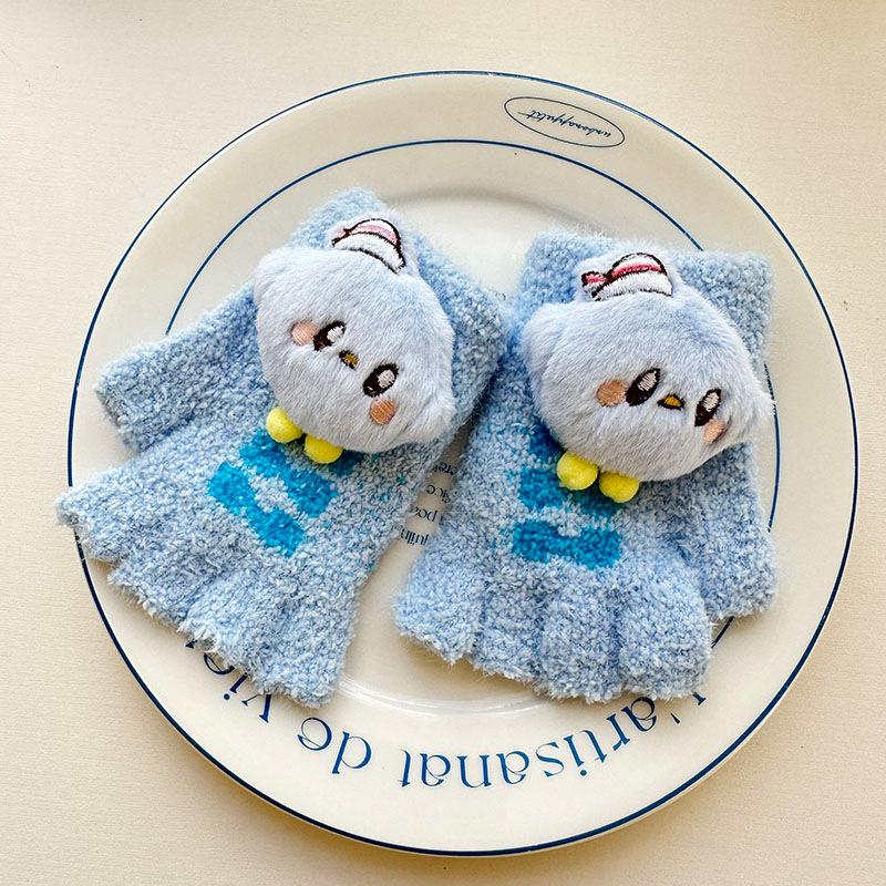 Autumn and Winter Korean Children's Knitted Writing Gloves Warm and Cold Proof Five Finger Gloves Kirby Cycling Gloves