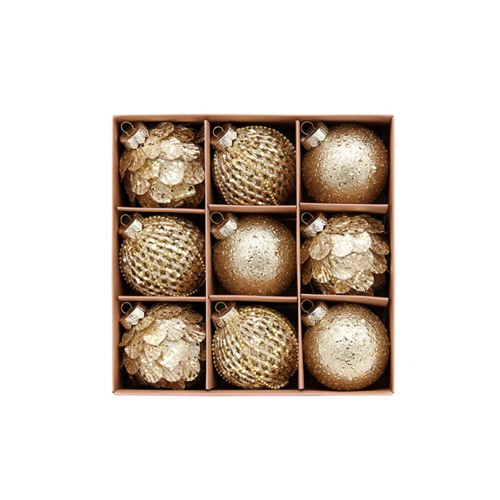 9PCS 8CM Christmas Ball Ornaments Glitter Xmas Spheres Pendant Set New Year