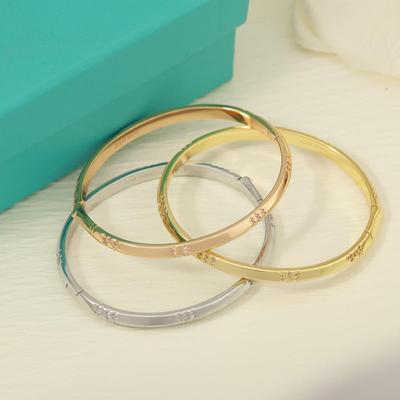 Simple Tricolor Bracelet Made of Asian Gold Material with Diamond Inlay, Birthday Gift with 18K Gold Electroplating, Elegant and Gifts for Men Women