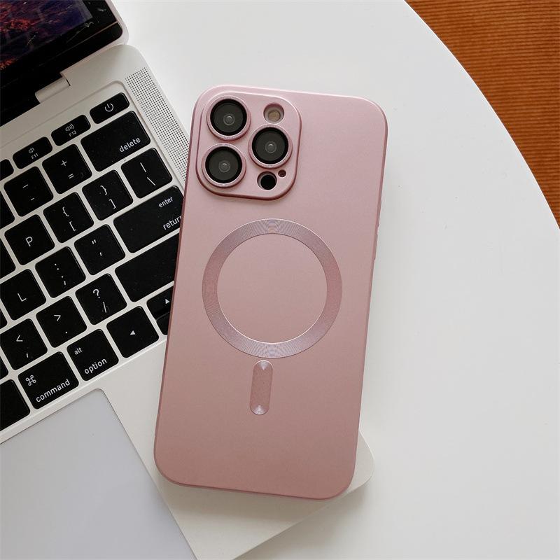 Magnetic for iPhone 14 15 16 Pro Max Case with Camera Lens Protector] Slim Soft TPU Bumper Shockproof Metallic Phone Case