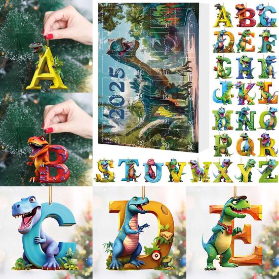 2025 Dinosaur Jule Nedtellingskalender Høytids Adventskalender med Samleobjekter Hengende Pynt Dinosaur Bokstav Akryl Flat Anheng Sett