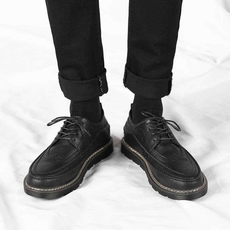 Brand New Men Spring Brogues Leather Boots Men Fashion Ankle Boots Business Casual Man Lace-up Shoes Chunky Work Shoes